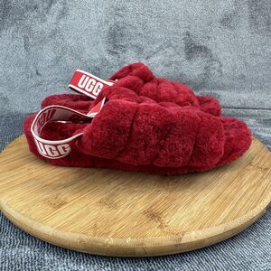 UGG Shoes Womens Size 8 Red Fluff Yeah Slide Shearling Slingback Slippers Plush